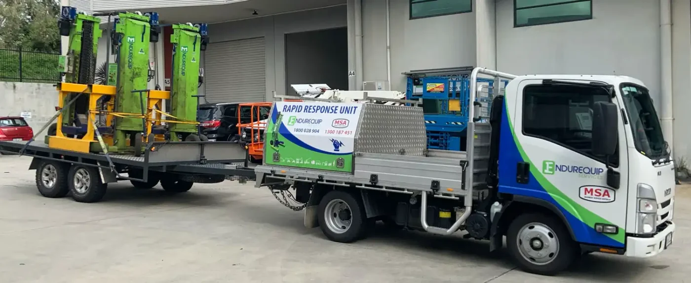 Transporting portable heavy vehicle hoists for hire and buy to lift cars, trucks, buses and rail. NRN Sumner, Brisbane.
